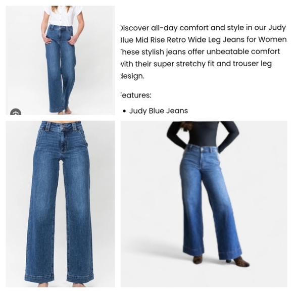 Judy Blue Mid Rise Trouser Wide Leg Jeans Medium Wash Blue - Picture 17 of 17